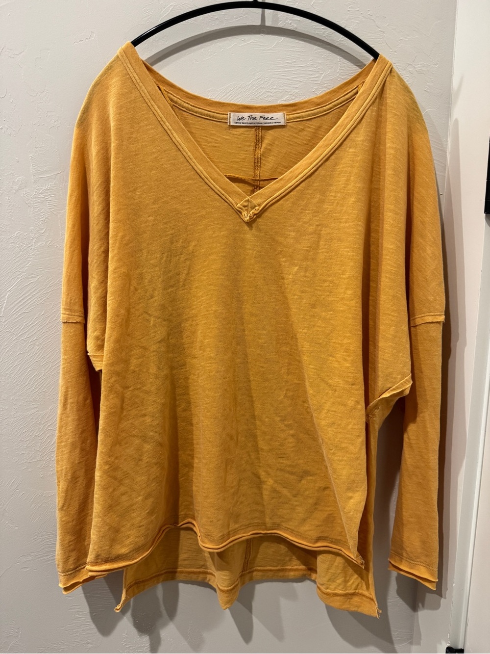 Free People V-Neck Yellow Shirt with Slits on Side